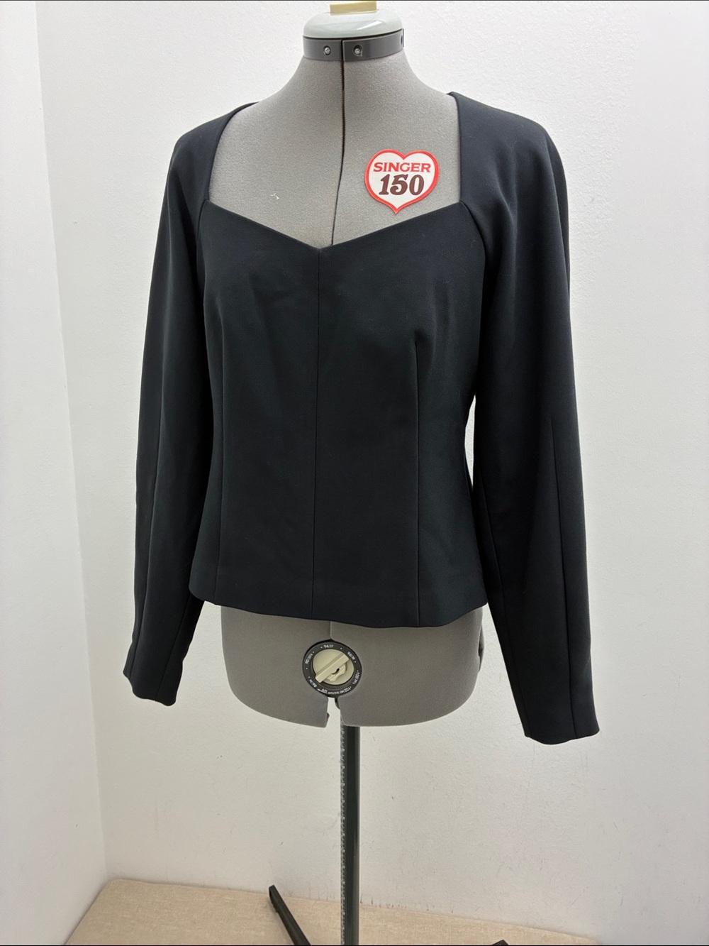 Club Monaco Black Long-Sleeve Sweetheart Neck Blouse